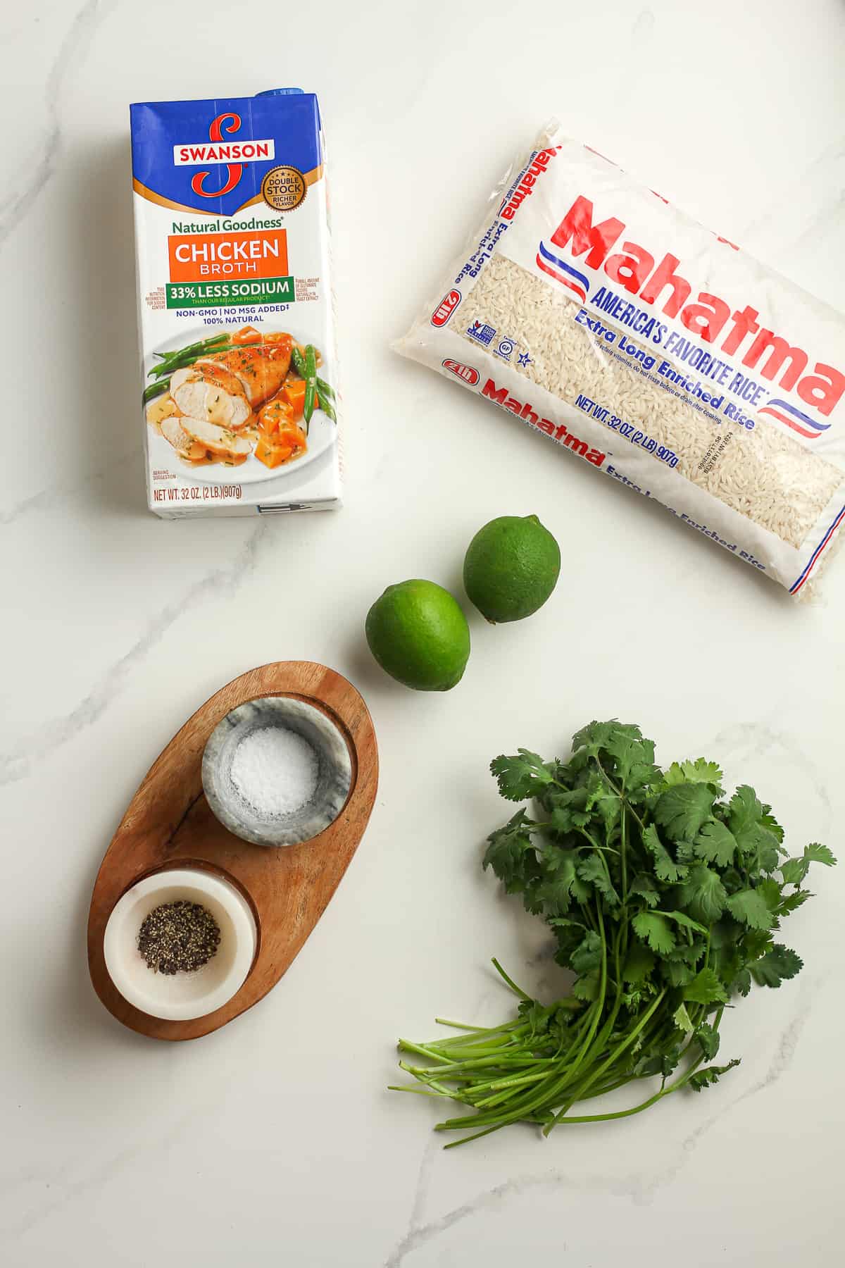 The ingredients for cilantro lime rice.