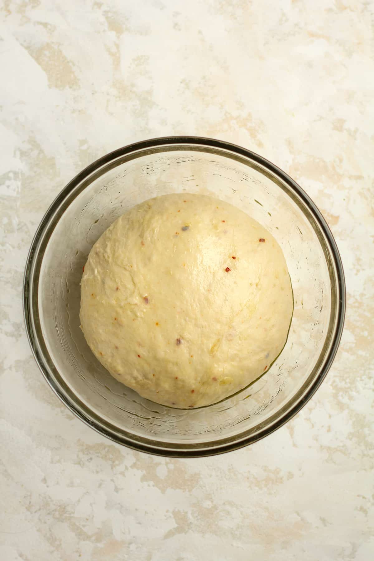 A bowl of the parmesan flatbread dough.