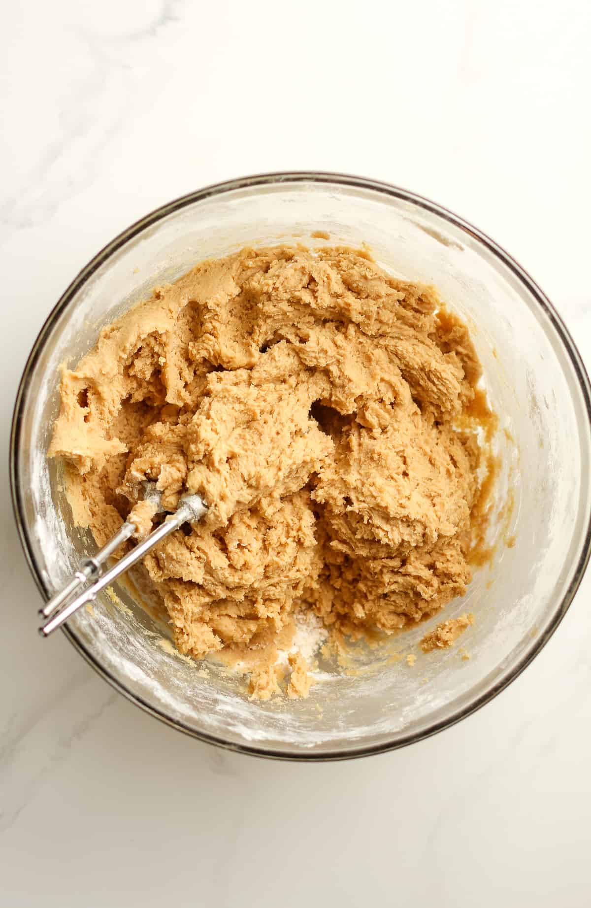 A bowl of the peanut butter cookie dough.