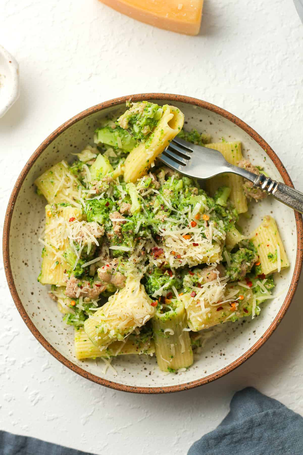 A serving of the pasta with broccoli.