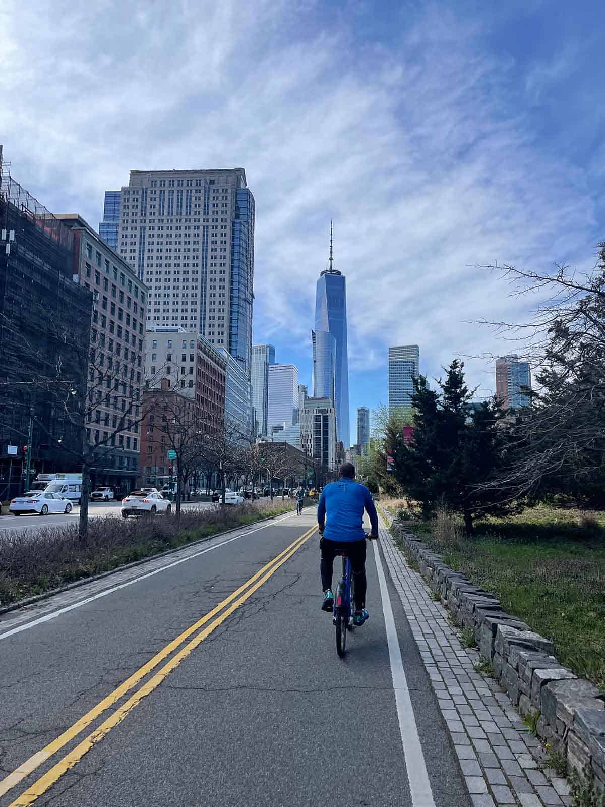 Mike riding south to the Empire State Building.