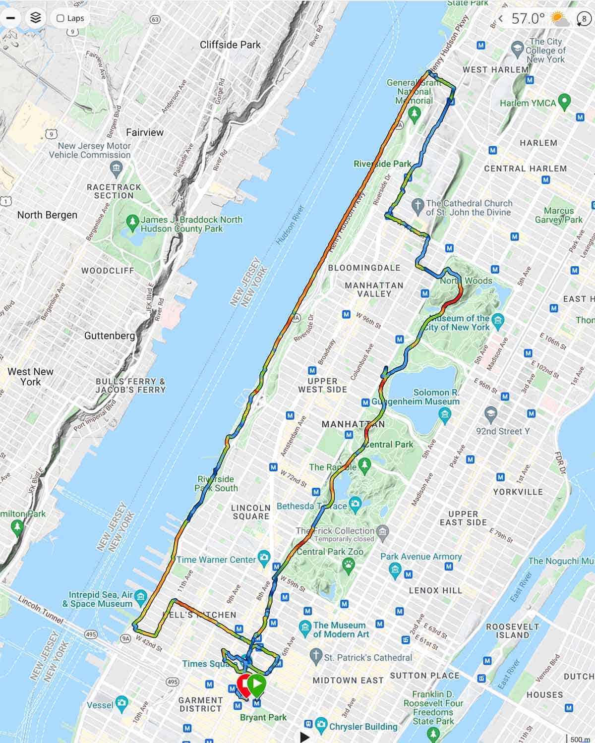 The map of our ride north to Harlem from the Knickerbocker.