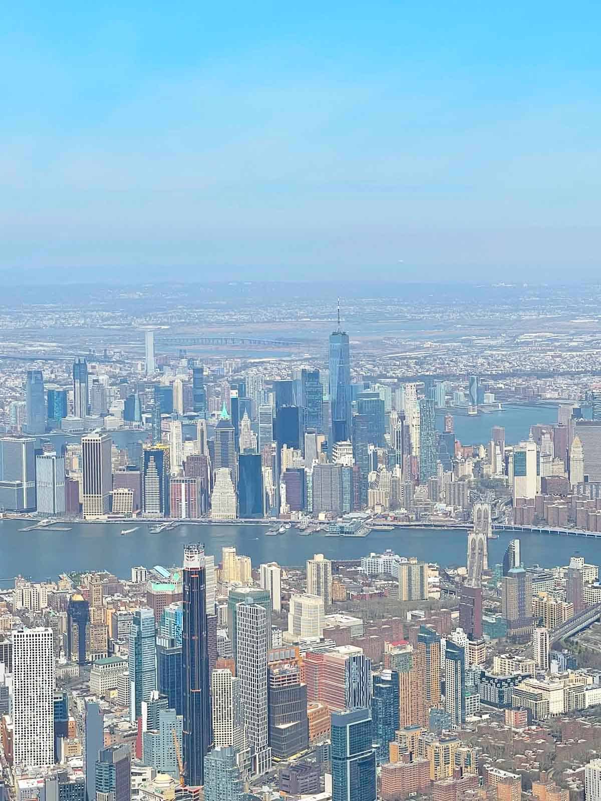 Overhead shot of NYC from airplane.