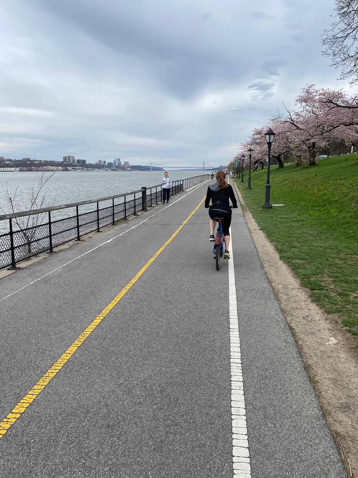 Me riding a bike along the Hudson River.