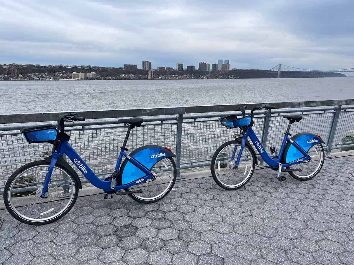 Two bikes by the river.