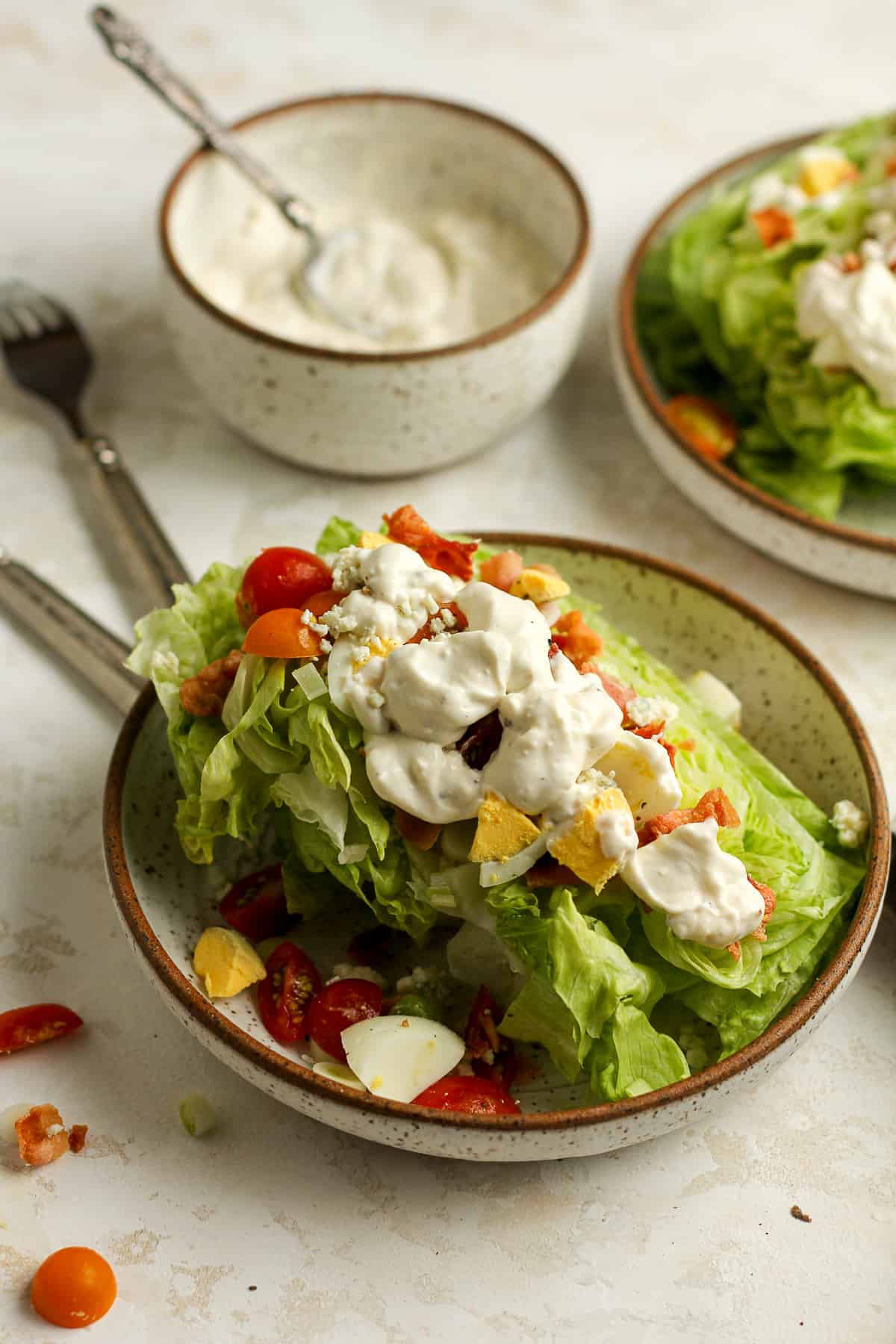 Side view of a wedge salad.