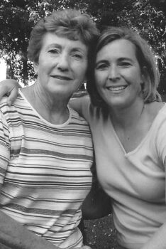 A black and white picture of Mom and me.