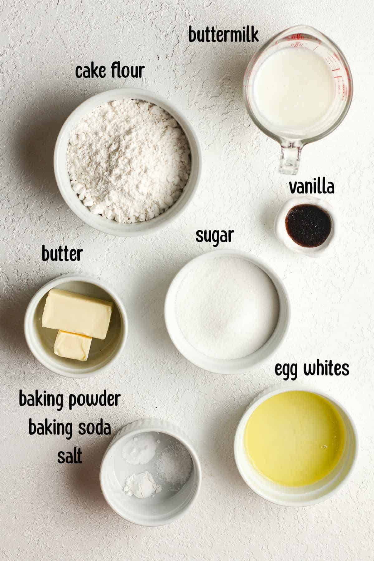 The ingredients for the vanilla cake for the shortcake recipe.