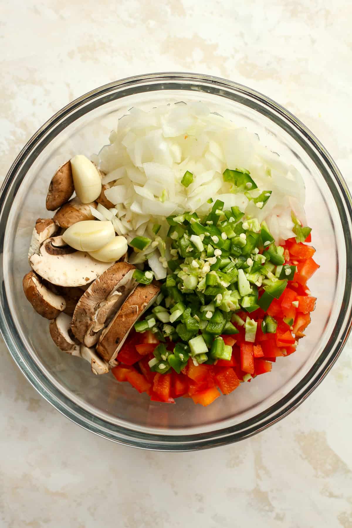 A bowl of the chopped veggies.