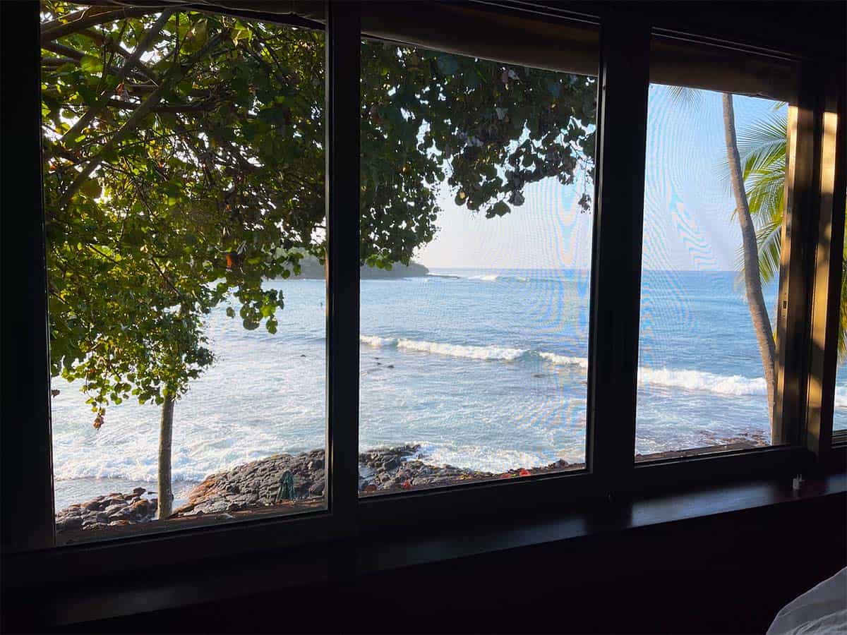 A view of the ocean from the window from airbnb.