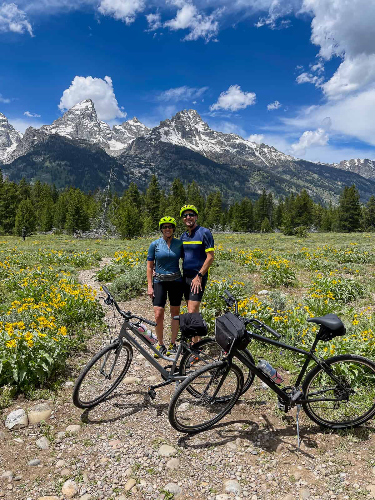 Mike and I with our bikes in front of the beautiful mountains.