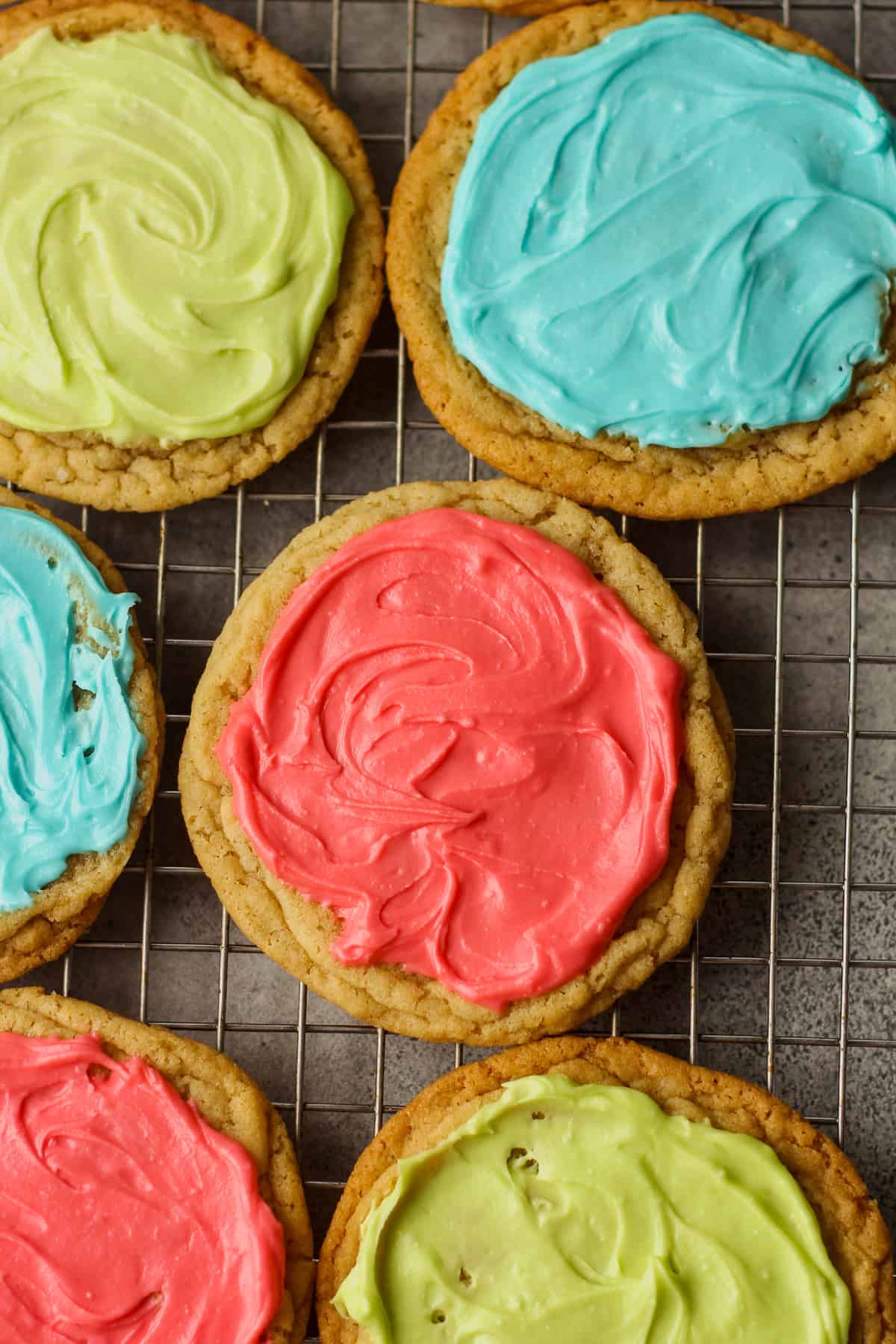 A closeup on some iced sugar cookies.