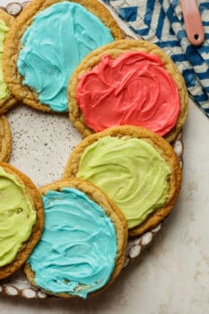 A plate of colorful chewy sugar cookies.