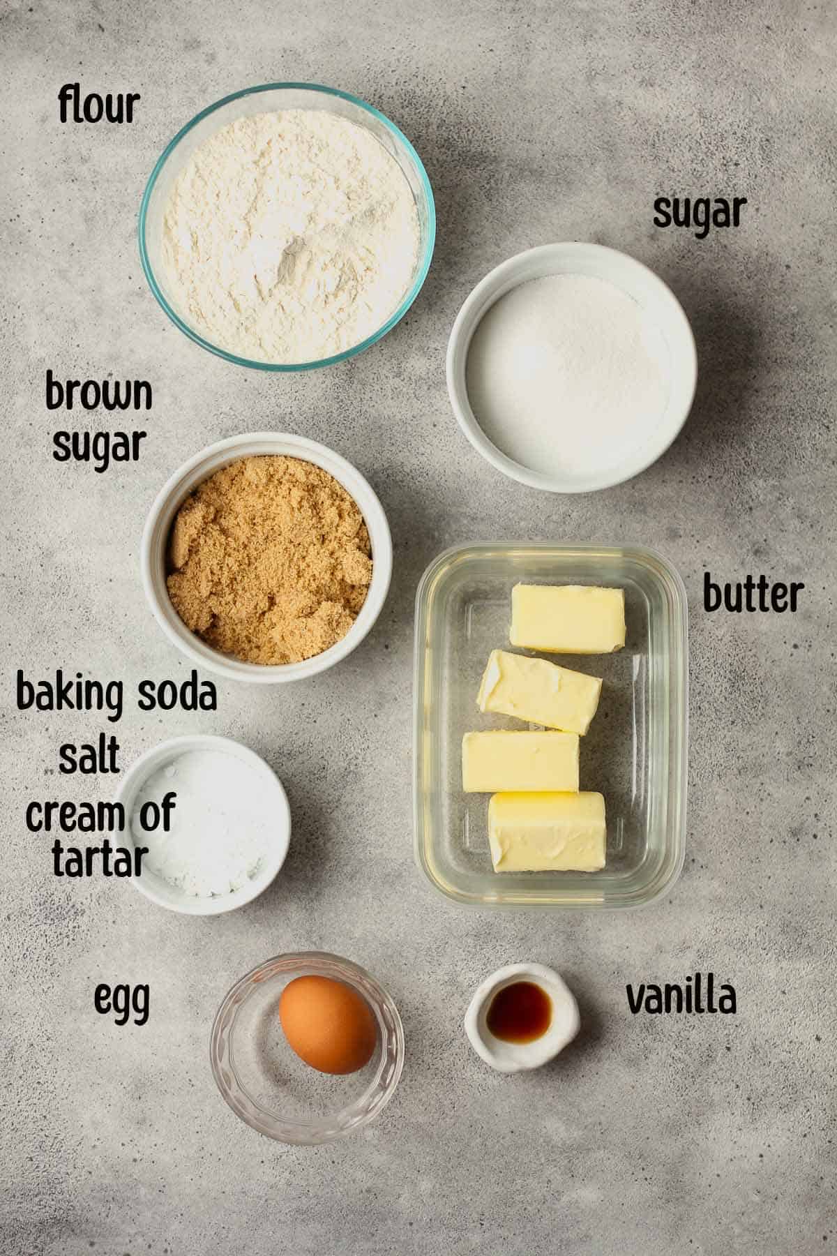The ingredients for the cookies.