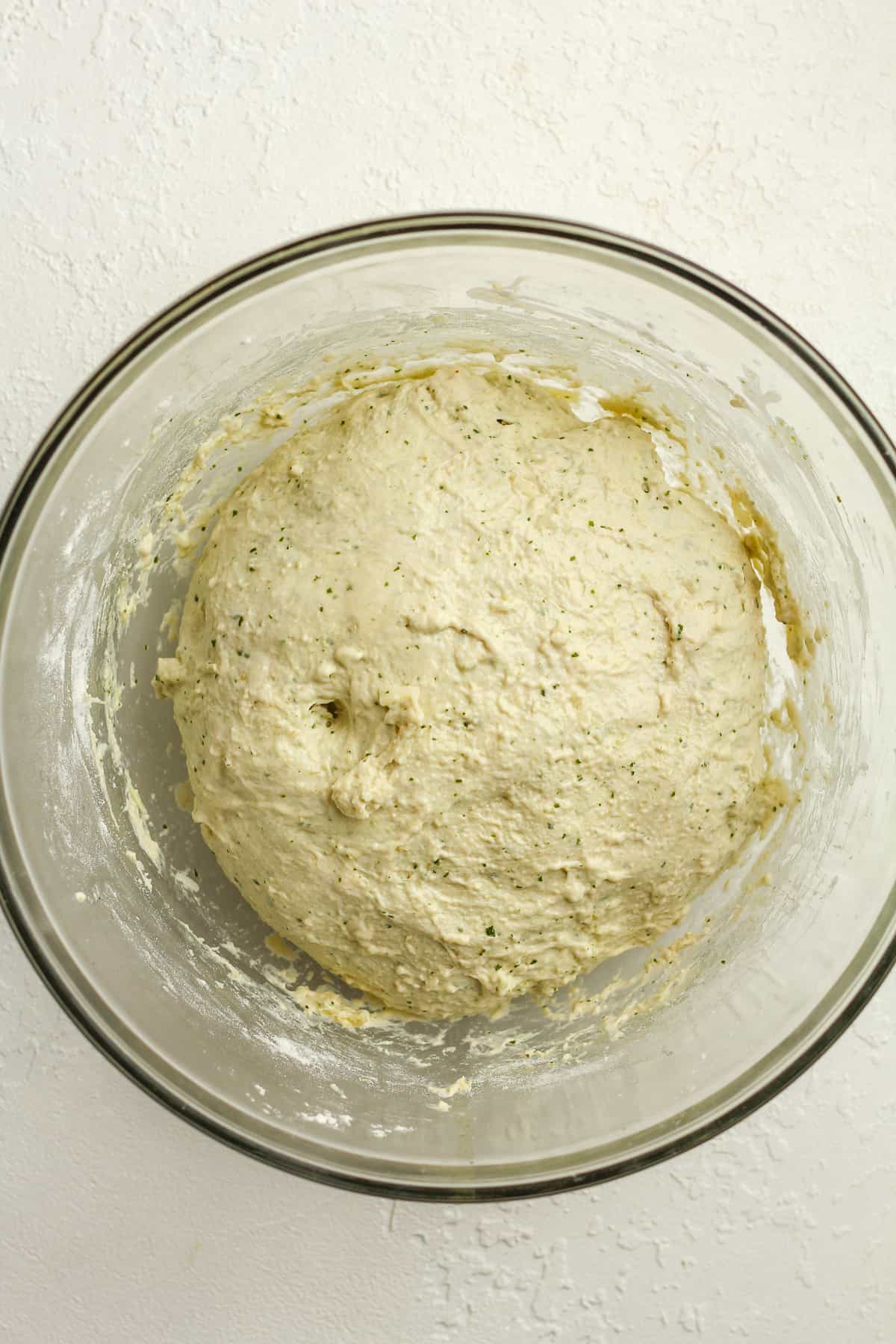 The sourdough focaccia dough ready to rise.