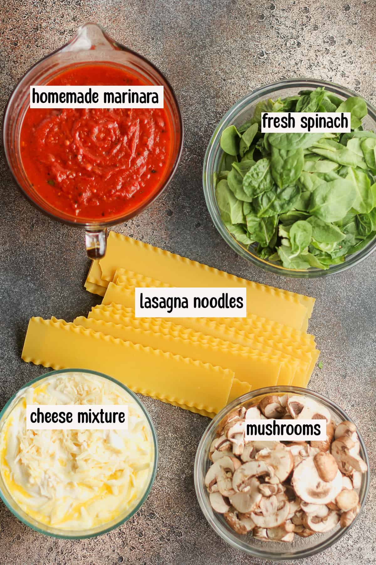 The ingredients for the lasagna.
