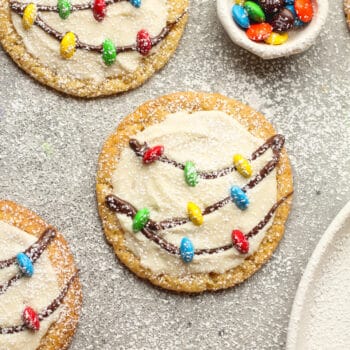 A closeup shot of an iced ornament sugar cookie.