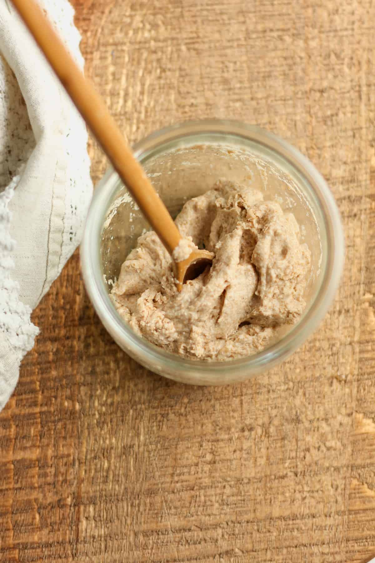 The initial mixture for a sourdough starter - on day one.