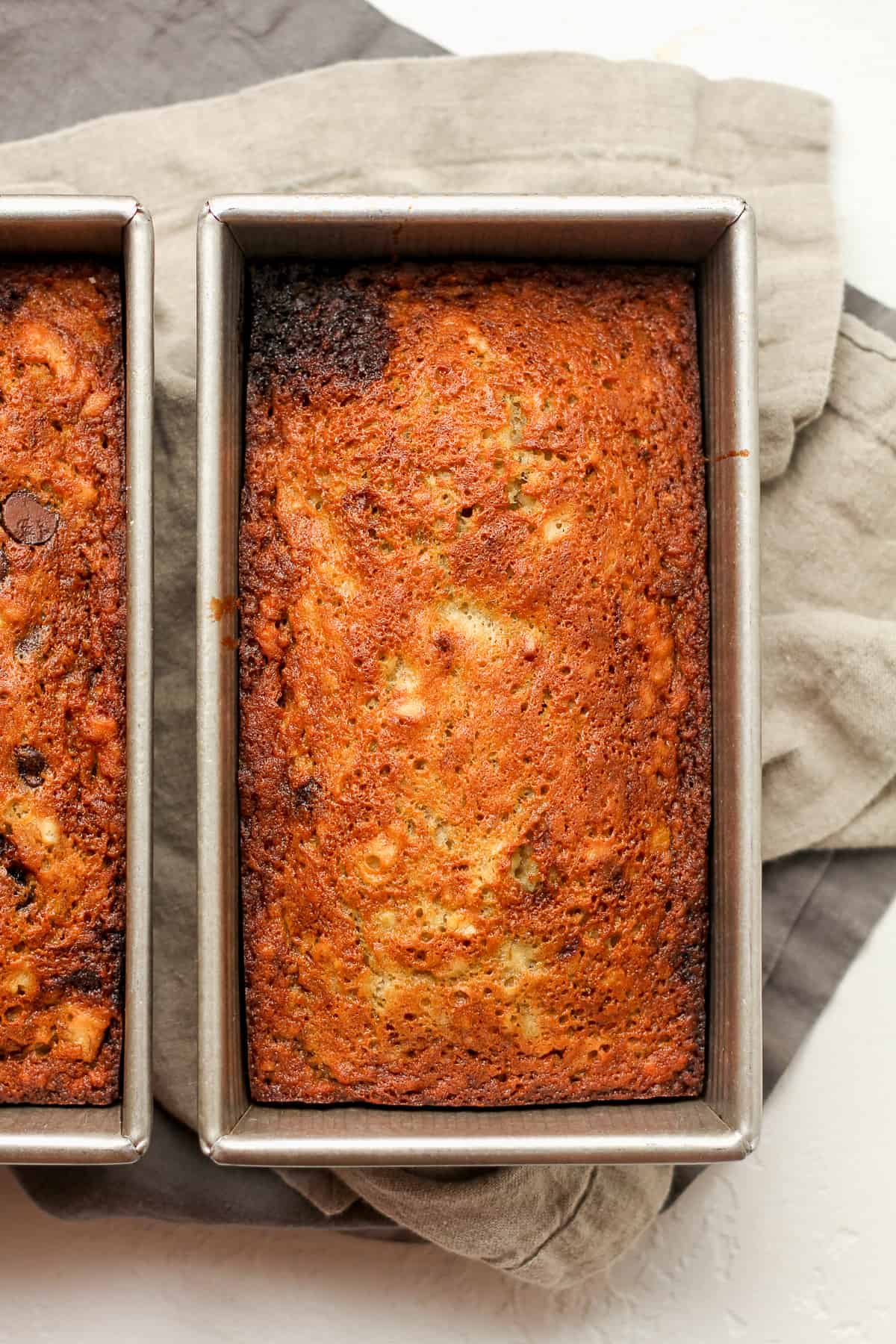 A pan of the banana bread without chocolate chips.