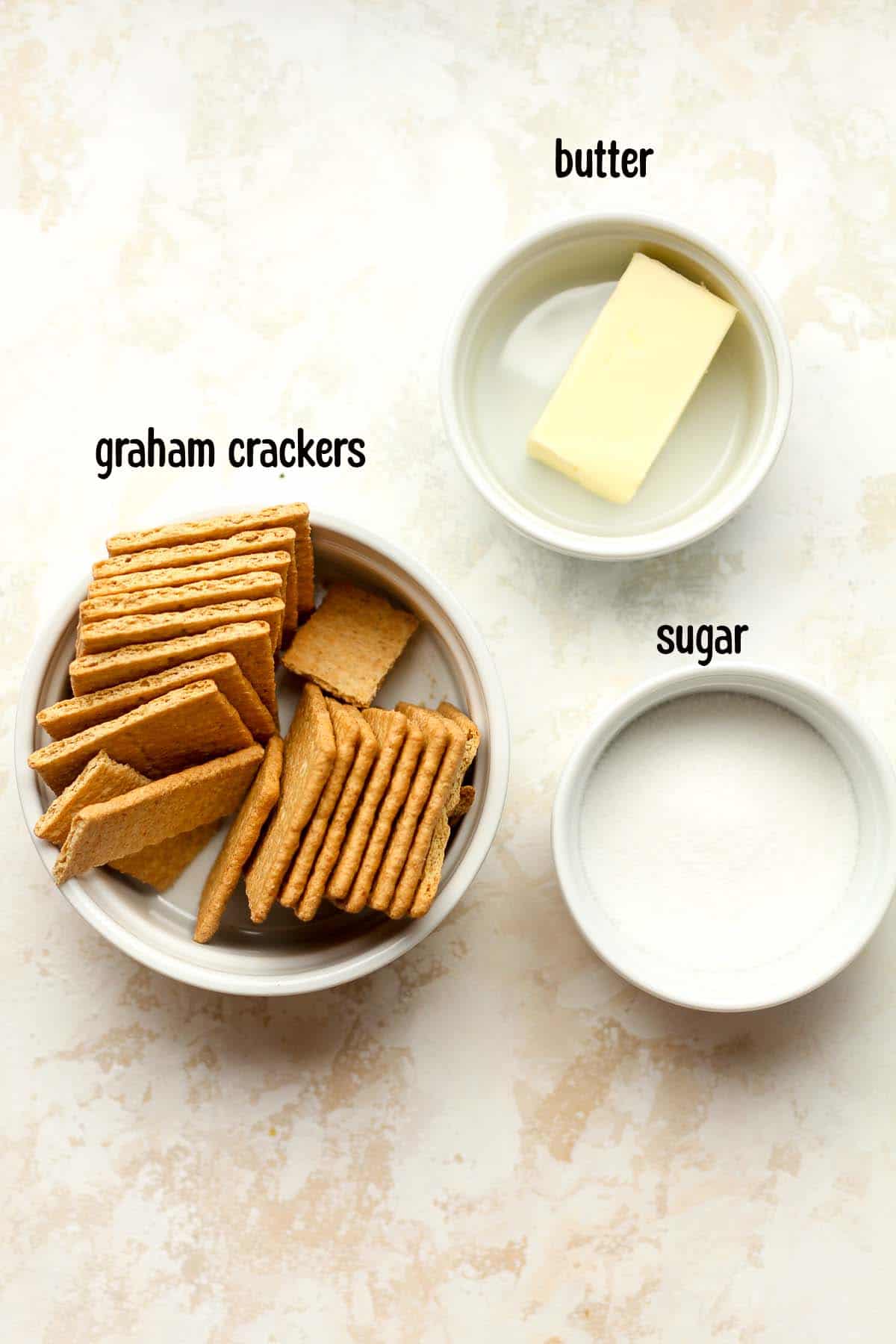 The labeled ingredients for the graham cracker crust.