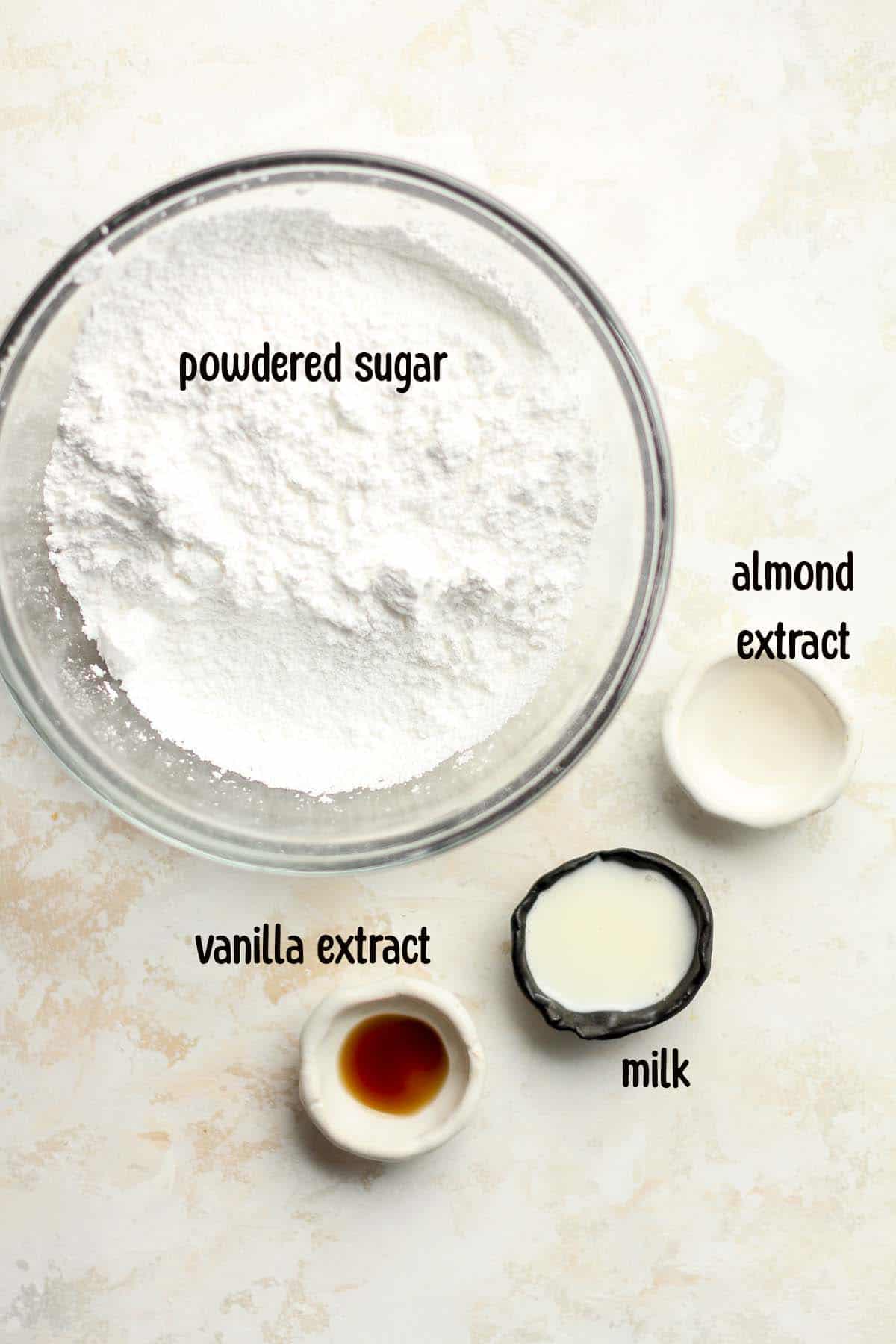 Labeled ingredients for the icing.