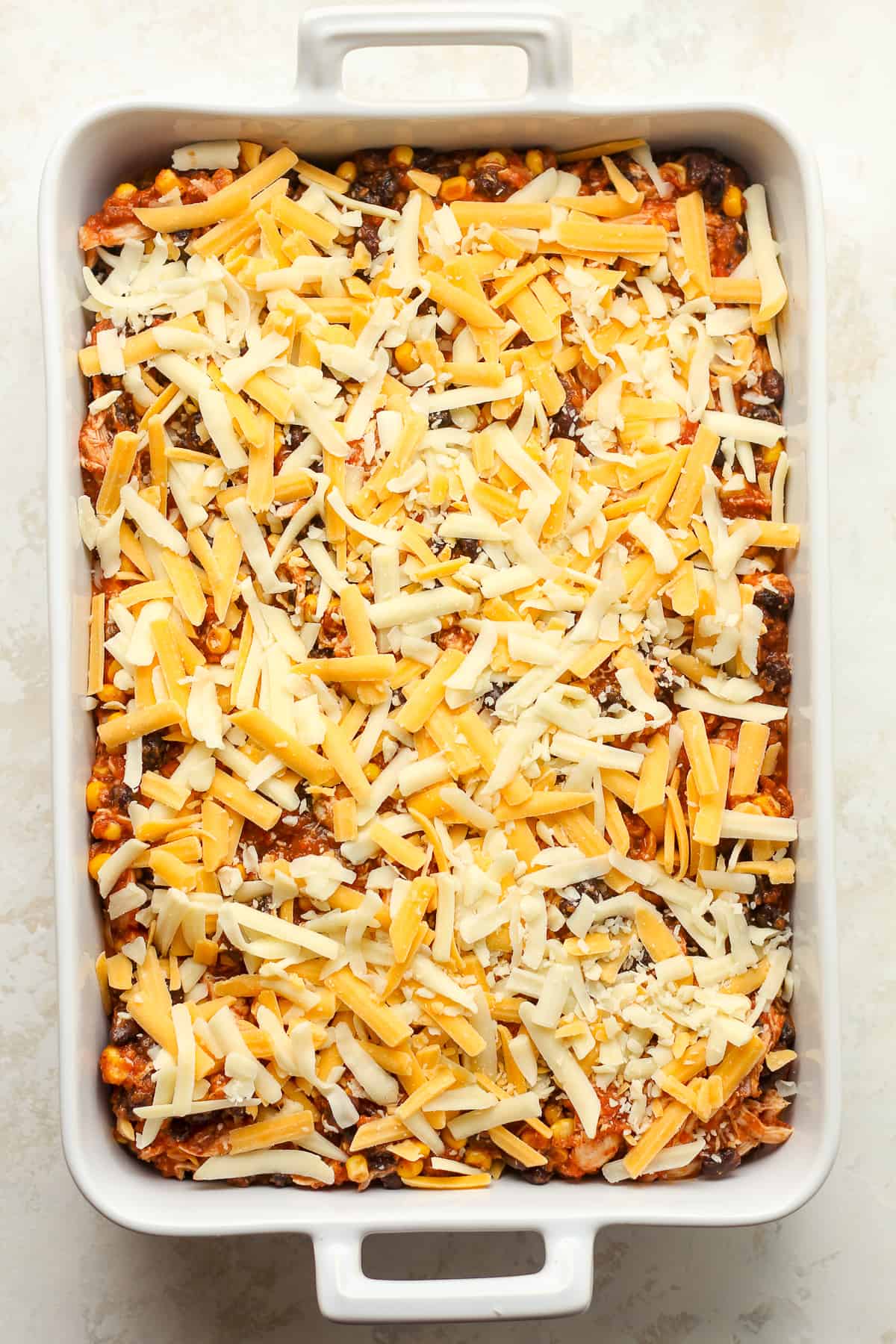 A casserole of the Mexican casserole before baking.