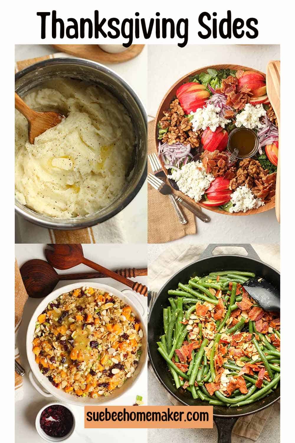 A collage of Thanksgiving side dishes.