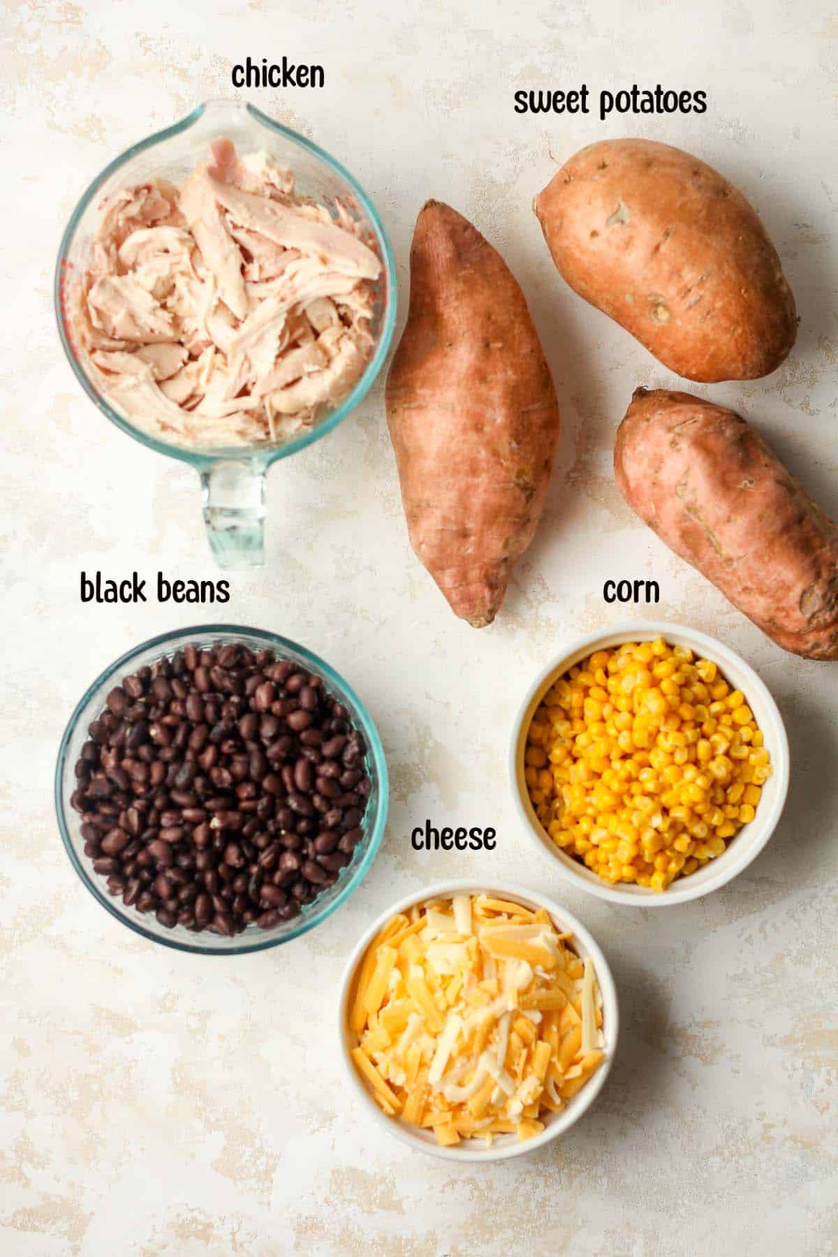 Ingredients for the Mexican sweet potato casserole.