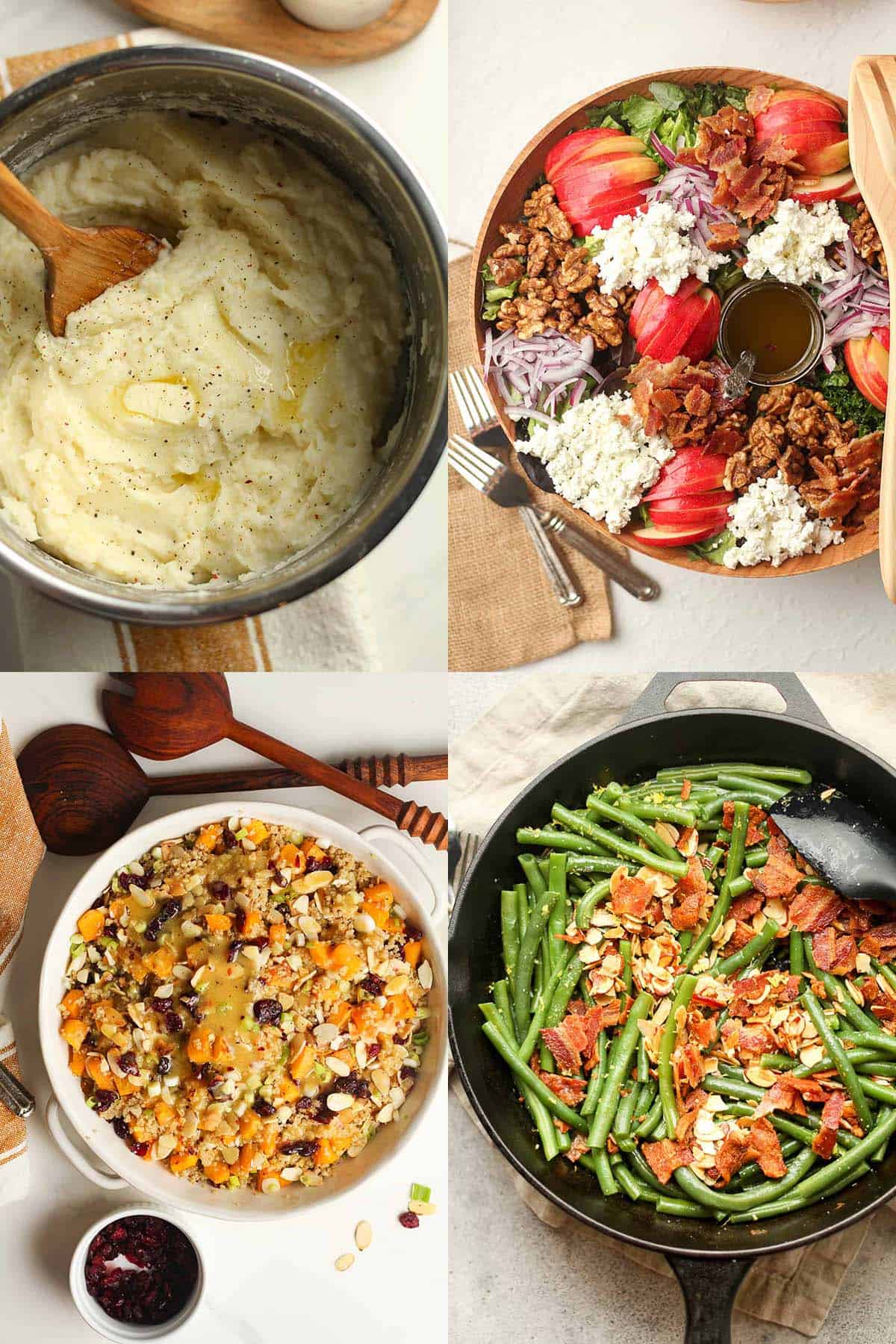 A collage of four Thanksgiving side dishes.