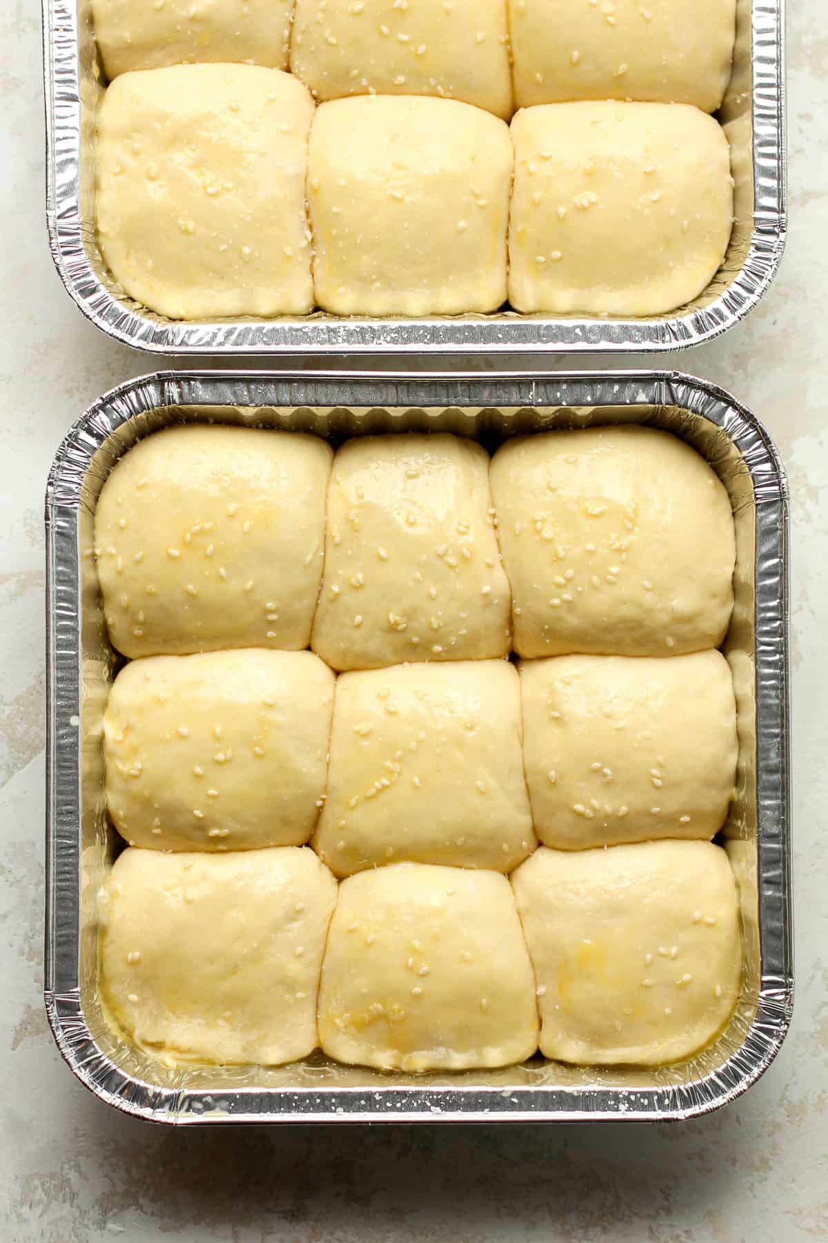 Overhead view of the dinner rolls before baking.