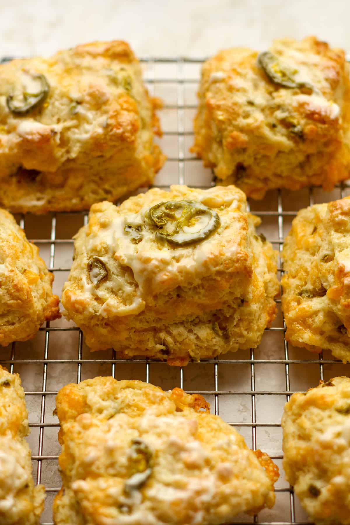 Some flaky biscuits with jalapeño and cheddar.