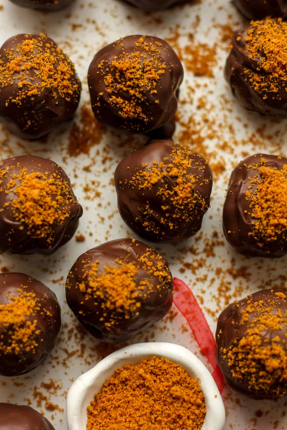 Closeup on some gingerbread truffles.