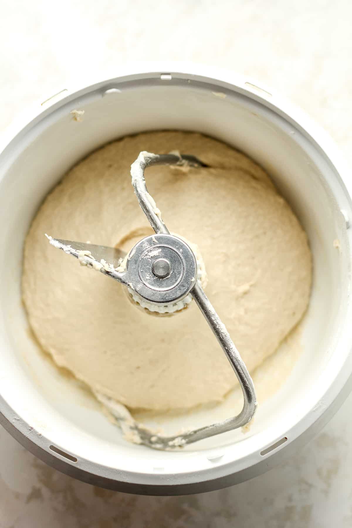 A mixer of the pretzel dough.