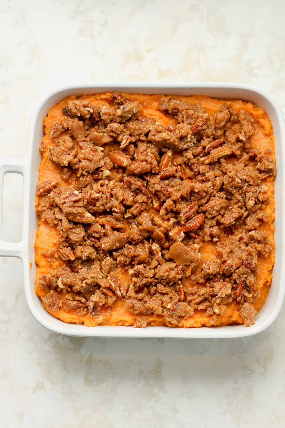 The sweet potato casserole with the crumble added on.