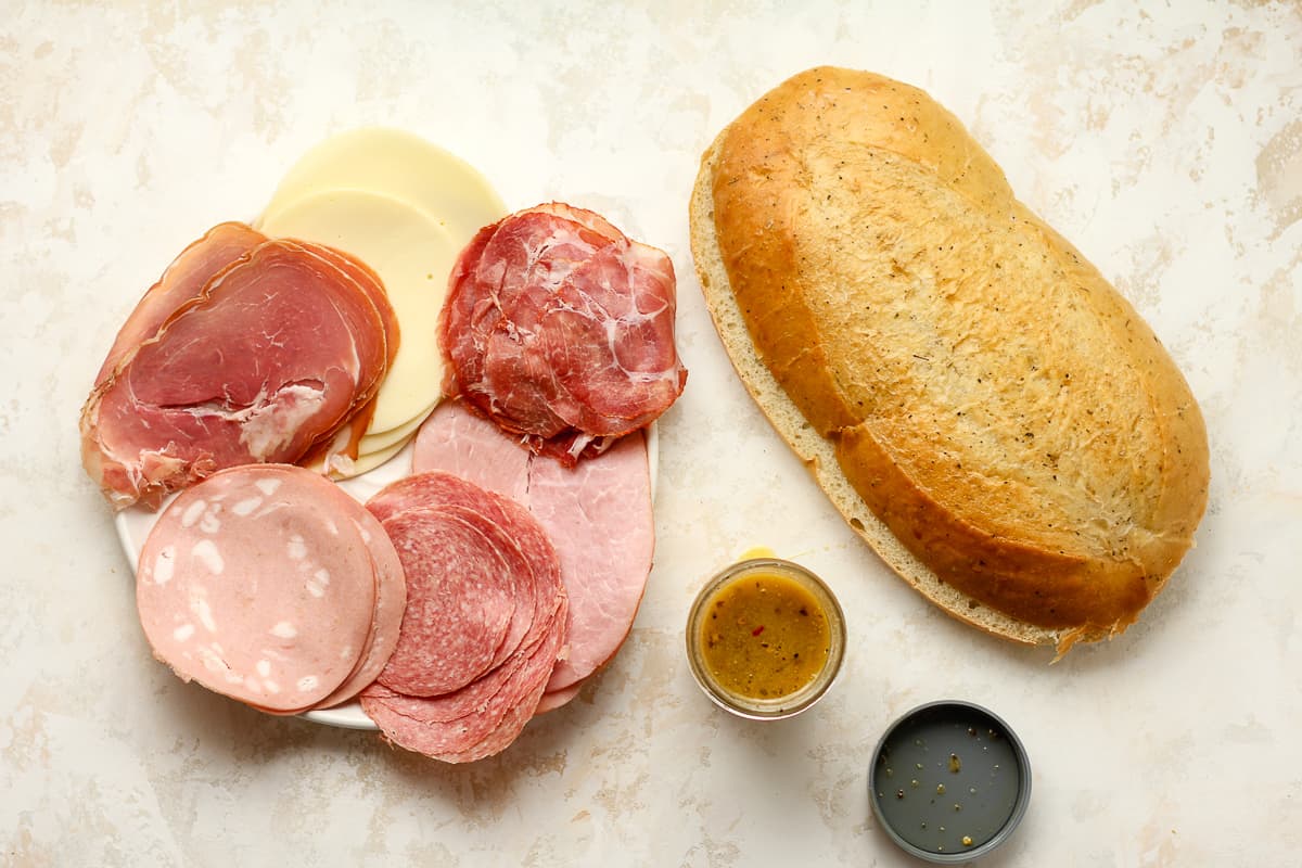 The ingredients for the Italian grinder sandwich.