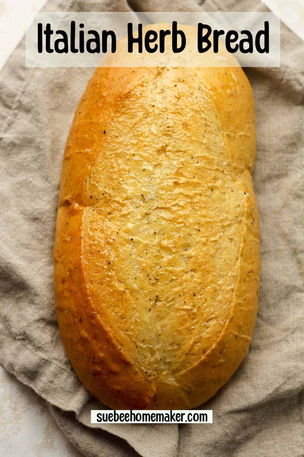 An oblong loaf of Italian herb bread.