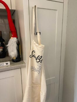My apron hanging on my pantry door.