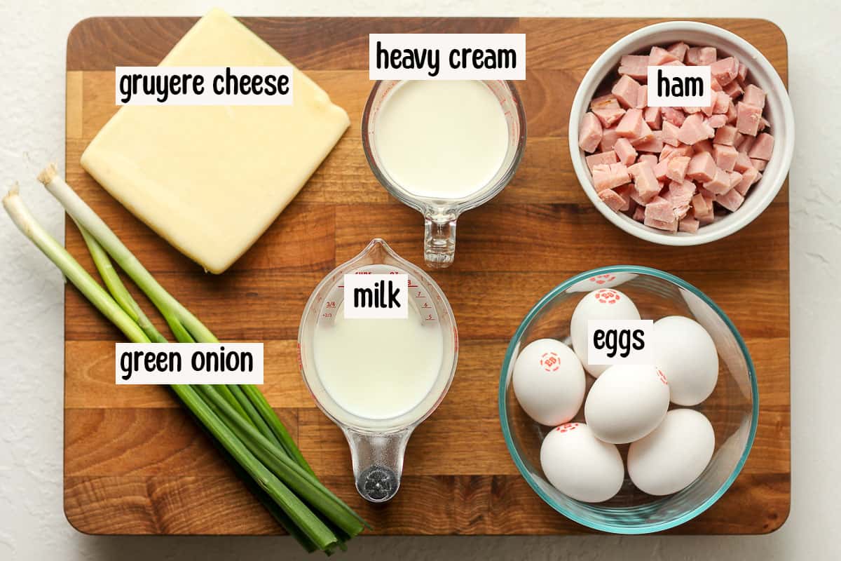 The ingredients for the ham and cheese quiche.