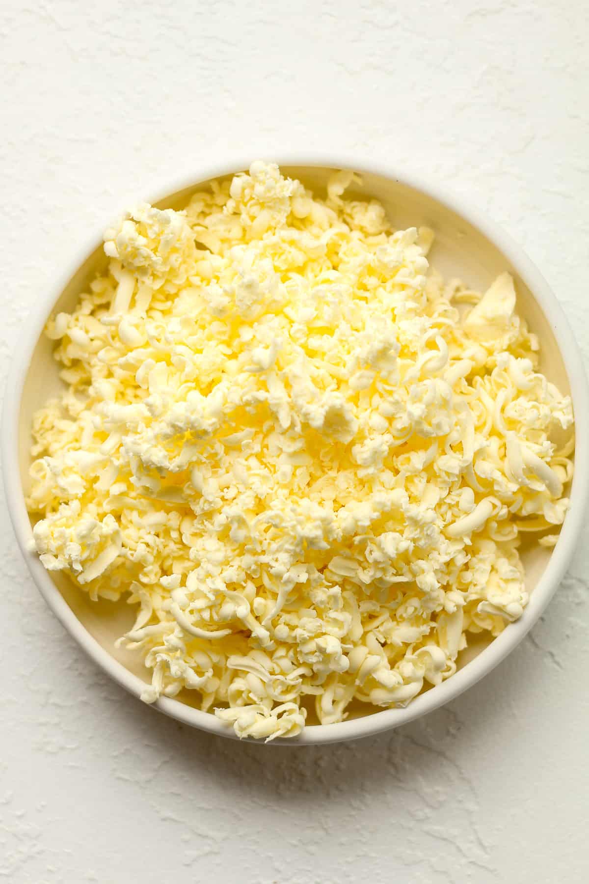 A bowl of the shredded cold butter.