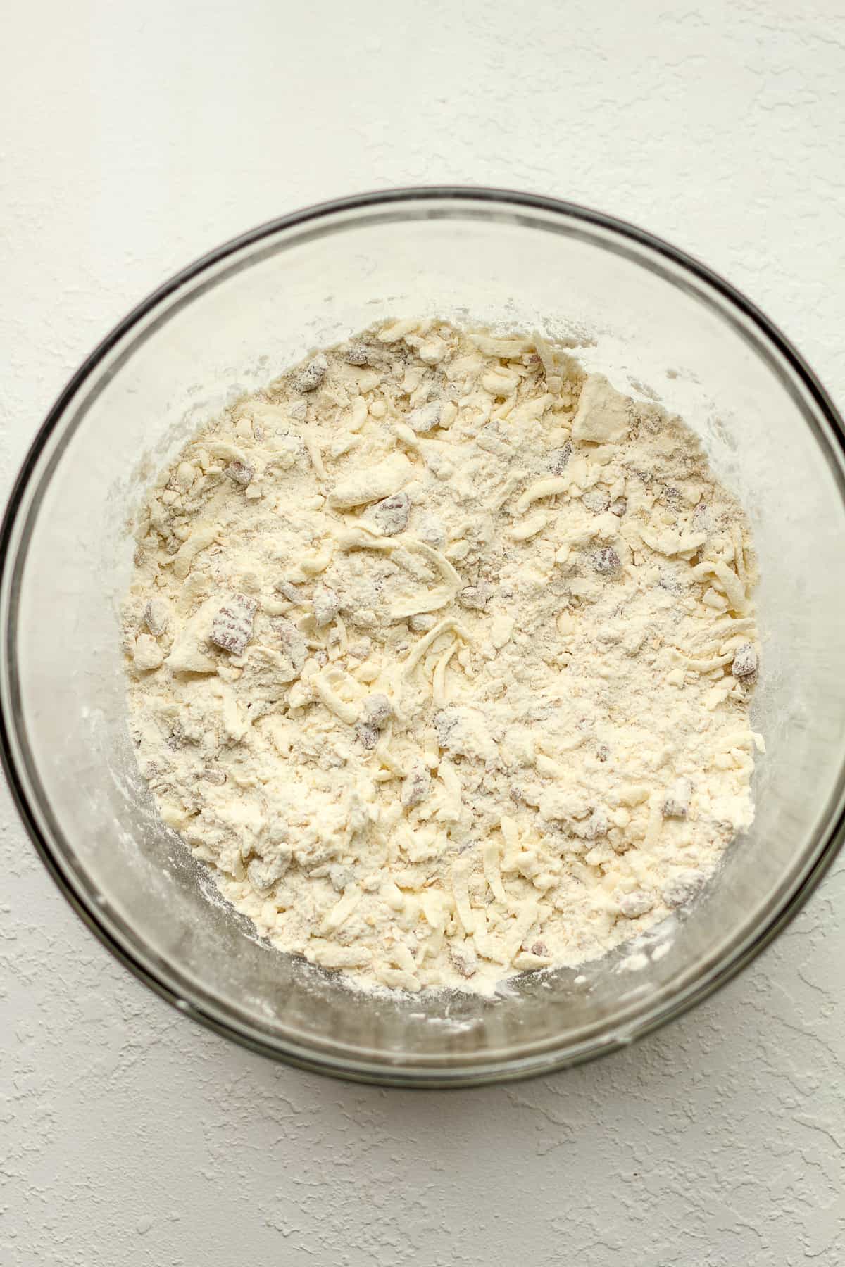 A bowl of the dry scone mixture.