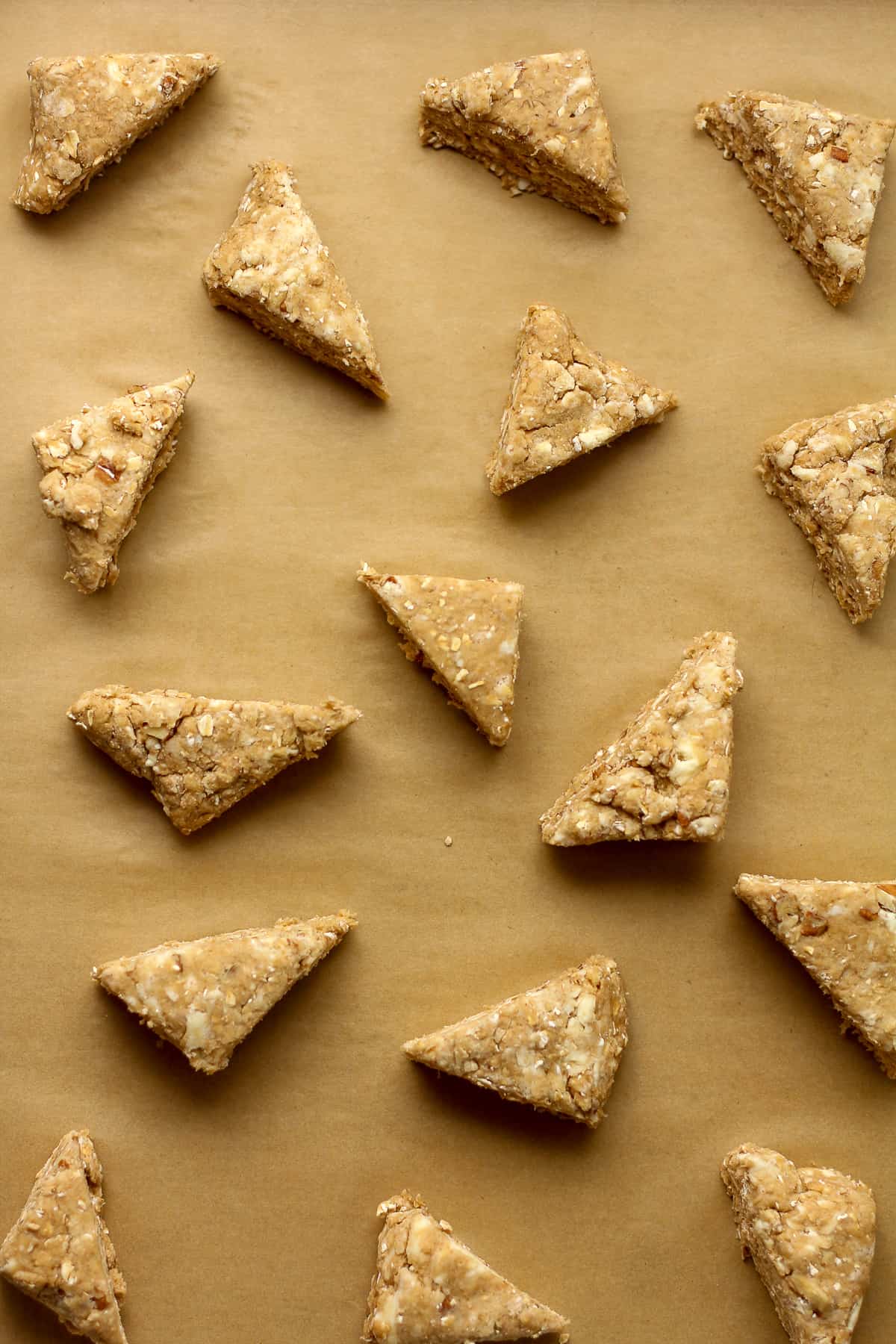 A tray of pecan scone triangles.