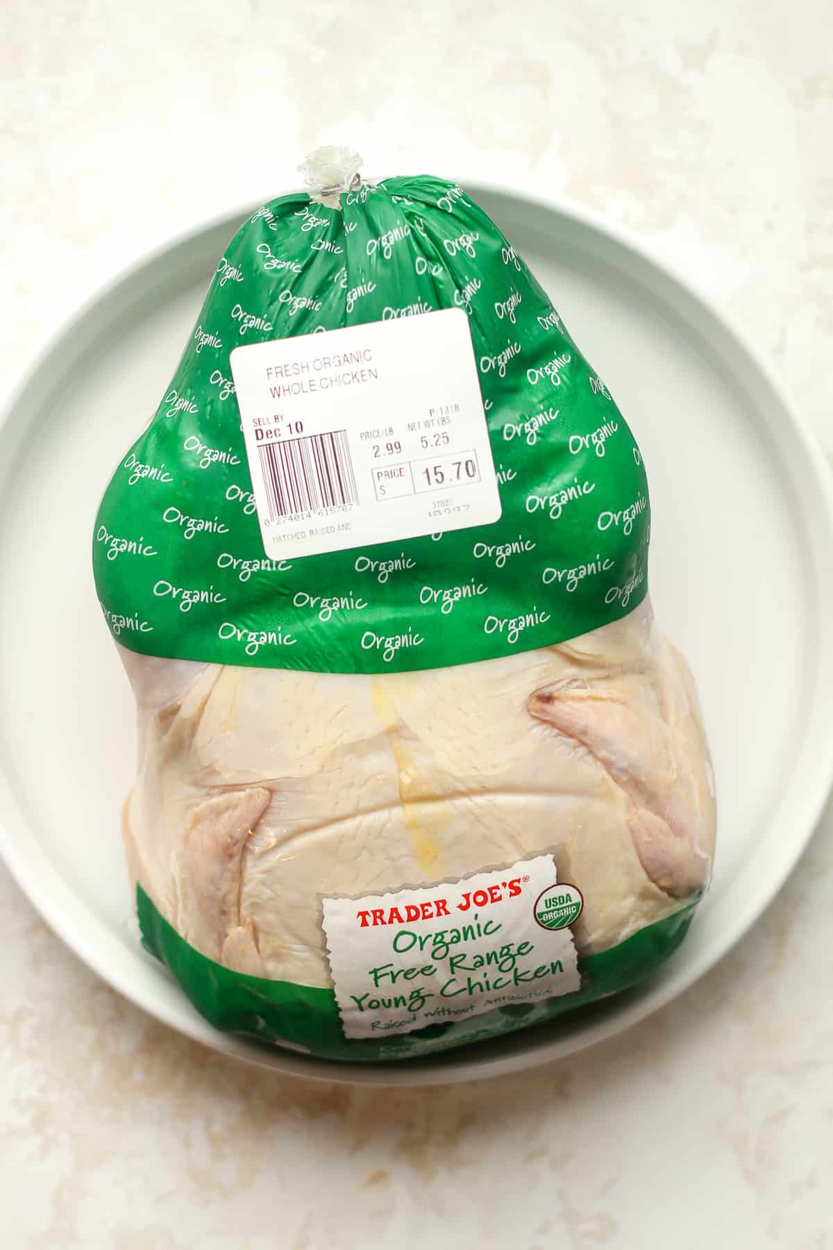 A Trader Joe's organic chicken with packaging.