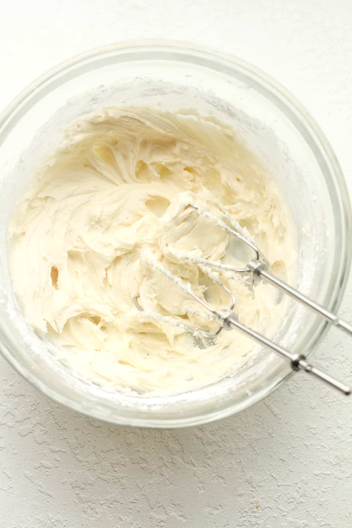 A bowl of the buttercream frosting.