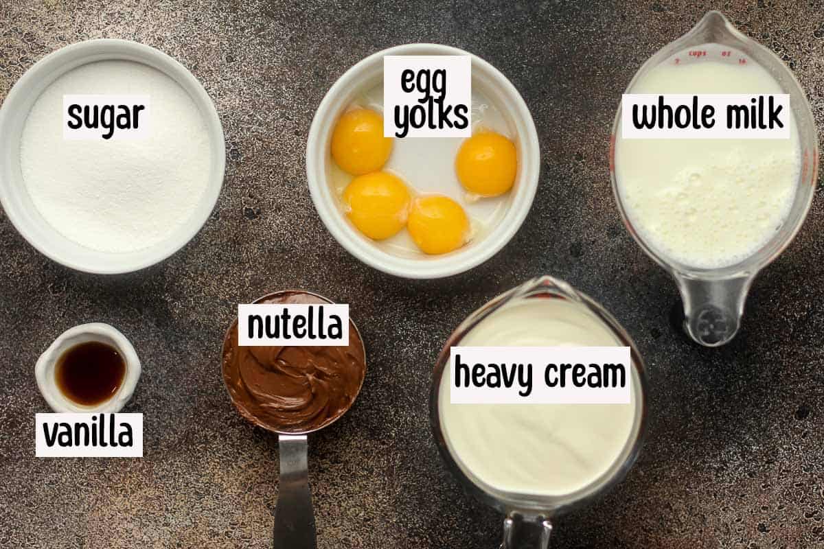 Ingredients for the Nutella ice cream recipe.