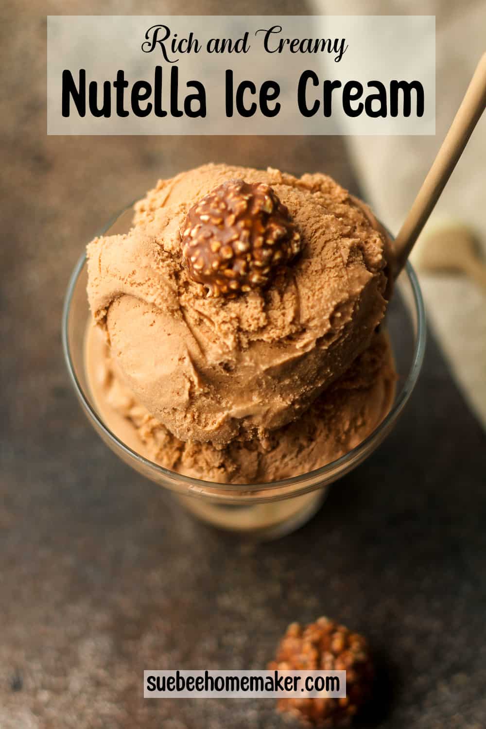 A bowl of nutella ice cream with a hazelnut on top.
