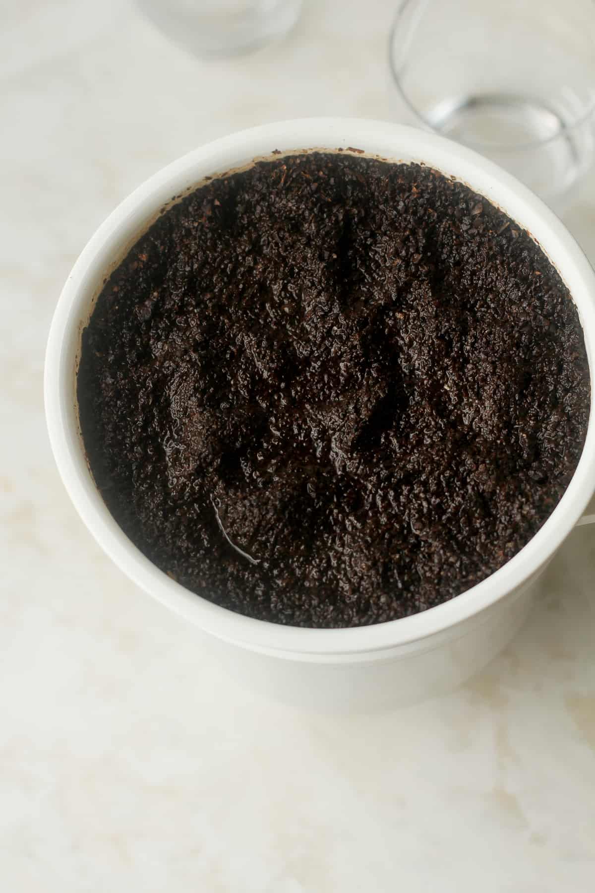 Overhead shot of the Toddy maker with coffee ground soaking.