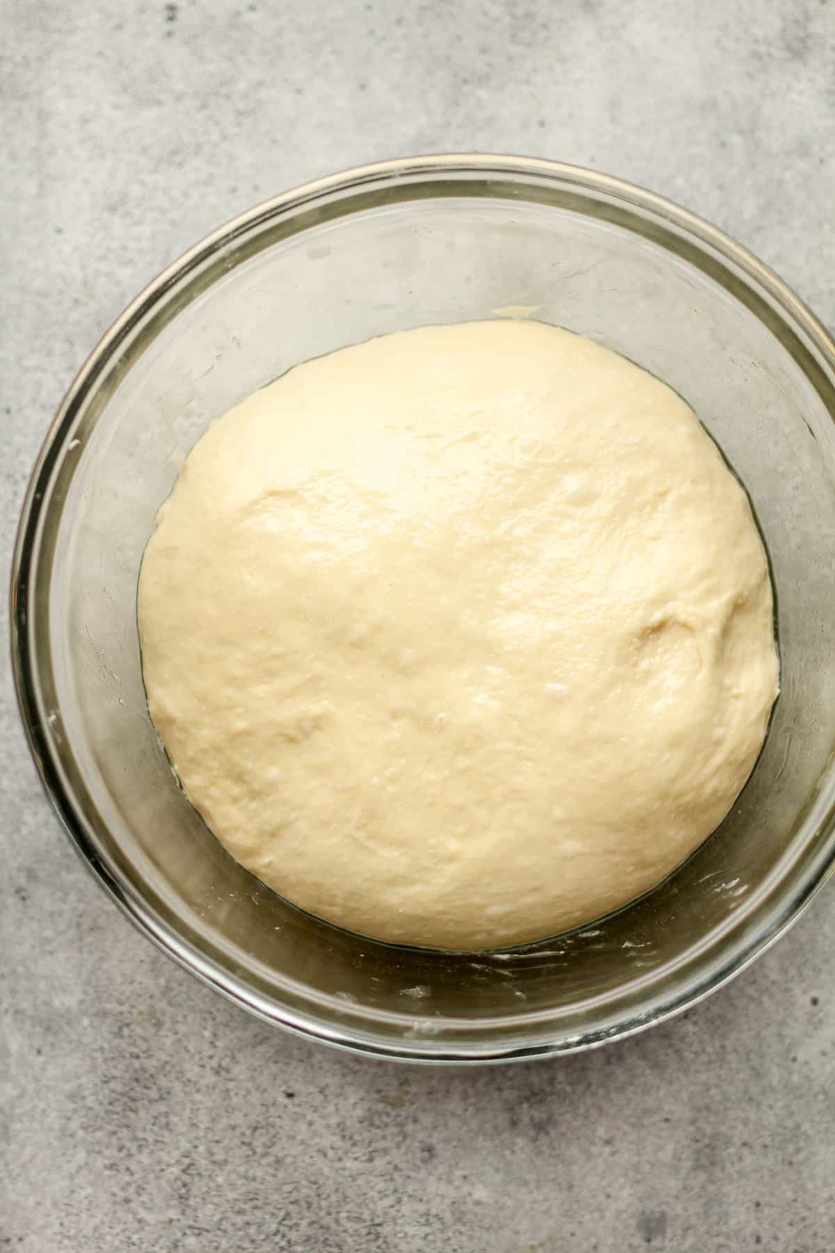 The dough in the bowl.