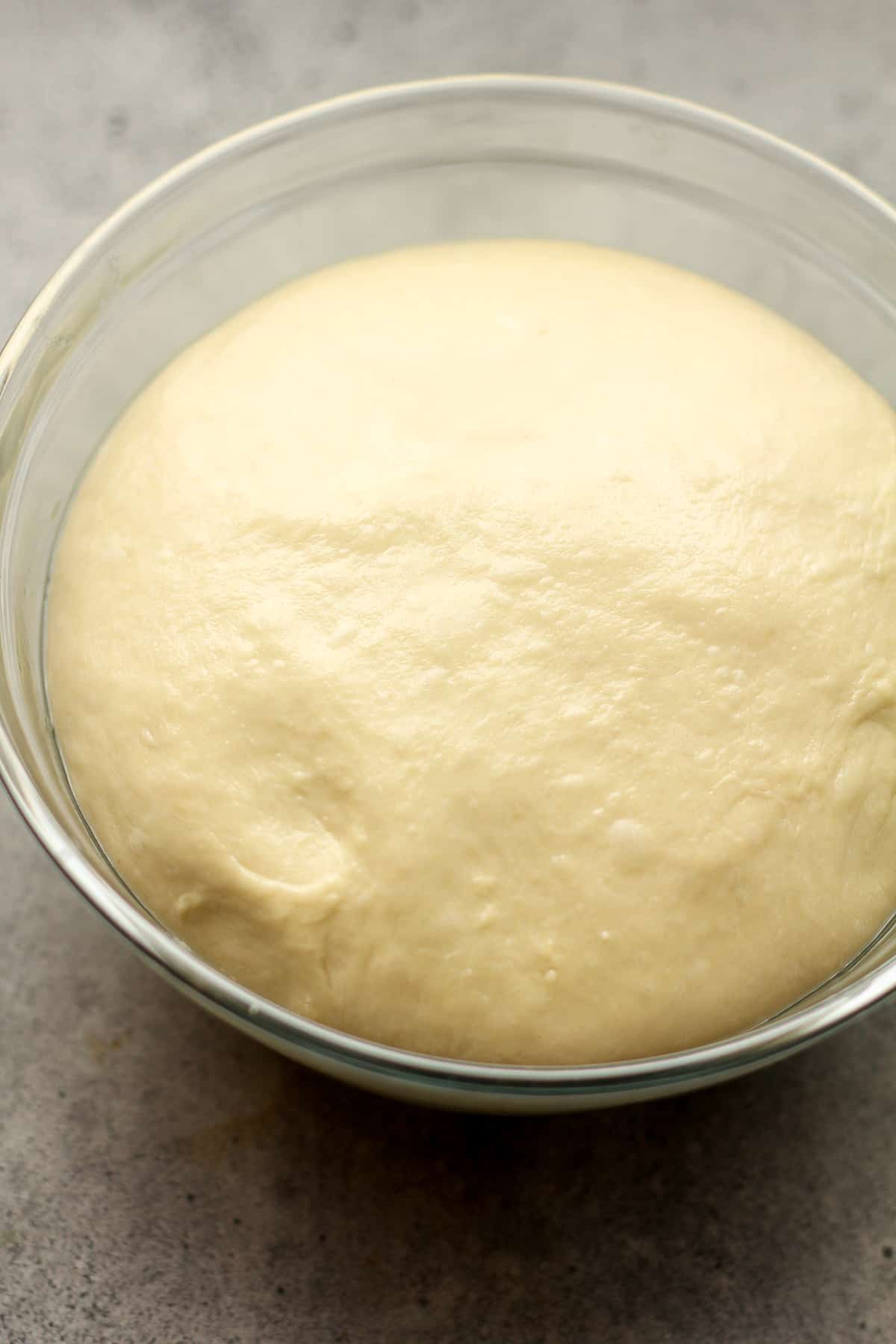 The dough in a bowl, after rising.