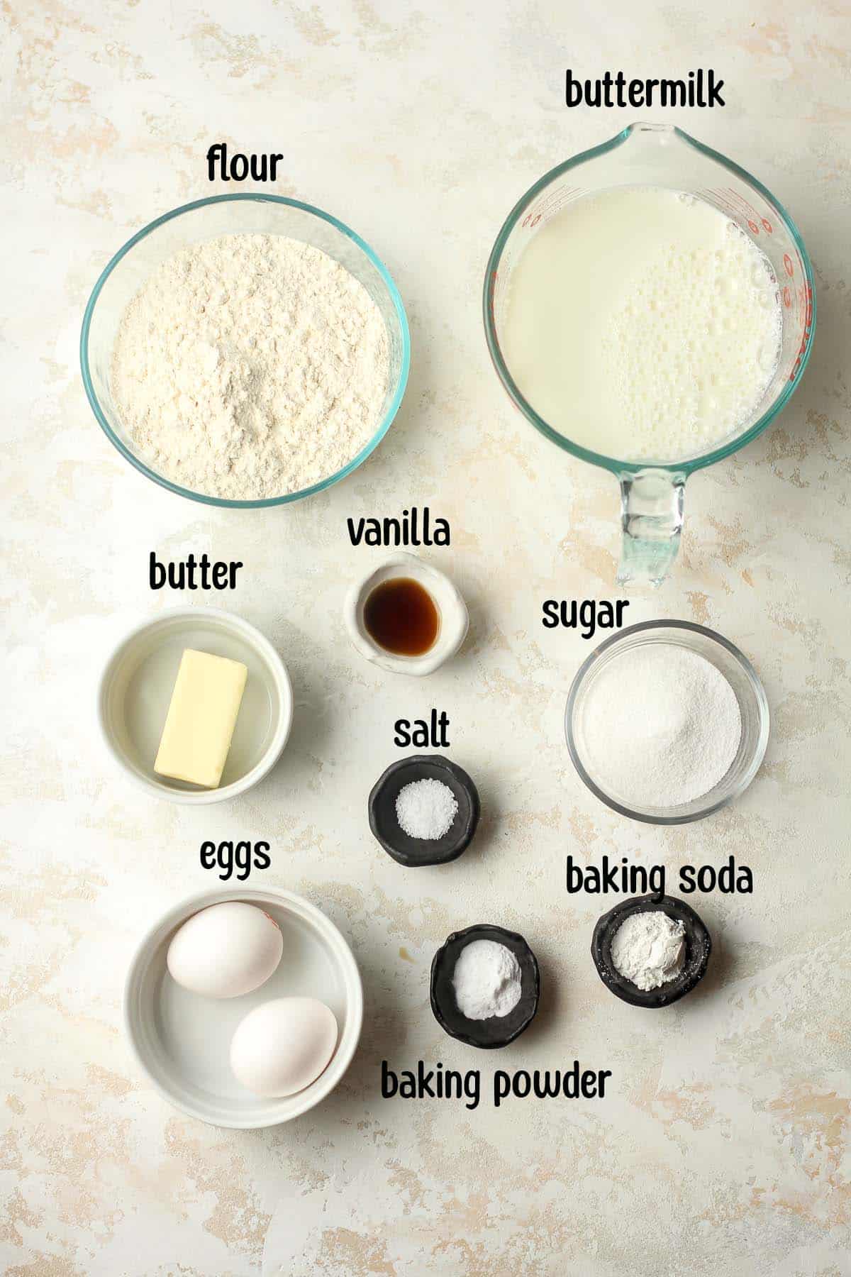 The ingredients for the buttermilk pancakes.