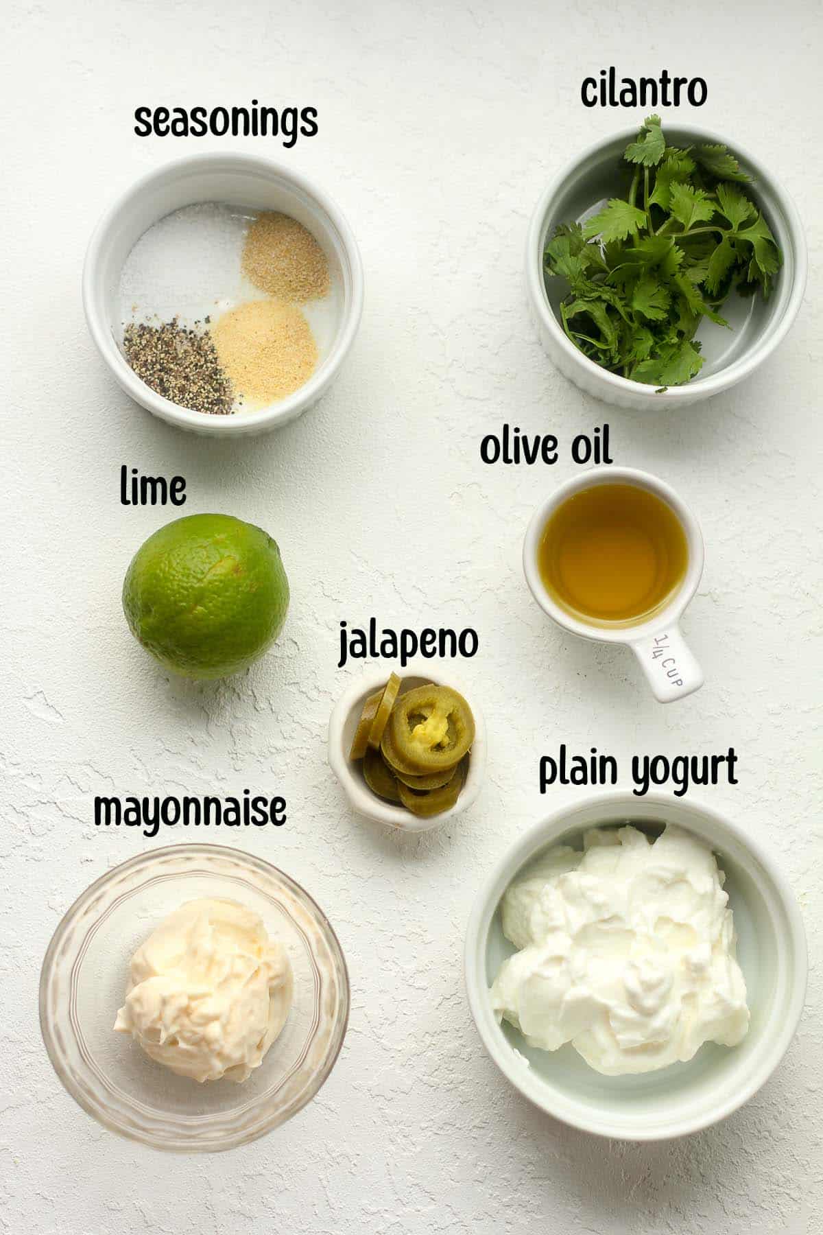 The ingredients for jalapeno ranch dressing.
